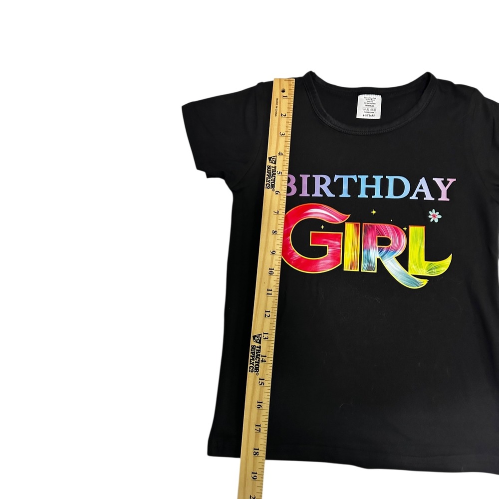 Birthday Girl T-Shirt Rainbow Graphic Tee Black Top Kids Size - Picture 4 of 8